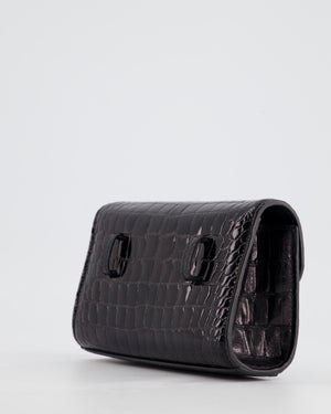 Ralph & Russo Black Croc Belt Bag with Gunmetal Hardware