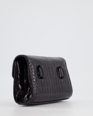 Ralph & Russo Black Croc Belt Bag with Gunmetal Hardware