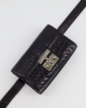 Ralph & Russo Black Croc Belt Bag with Gunmetal Hardware