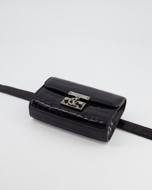 Ralph & Russo Black Croc Belt Bag with Gunmetal Hardware