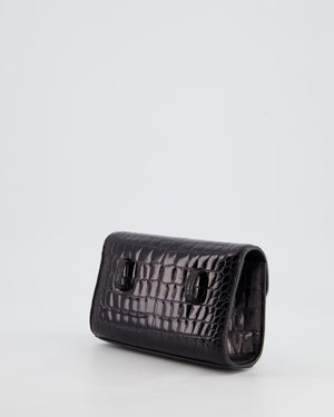 Ralph & Russo Black Croc Belt Bag with Gunmetal Hardware