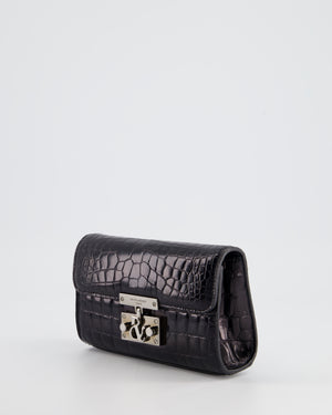 Ralph & Russo Black Croc Belt Bag with Gunmetal Hardware