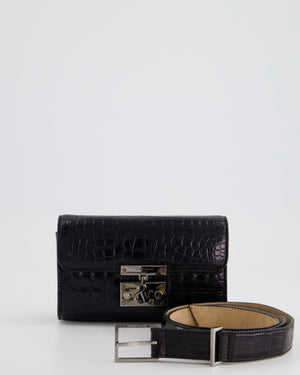 Ralph & Russo Black Croc Belt Bag with Gunmetal Hardware