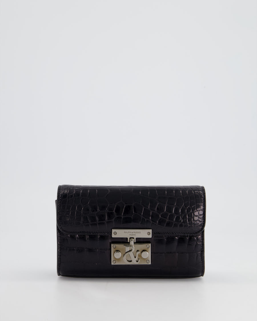 Ralph & Russo Black Croc Belt Bag with Gunmetal Hardware