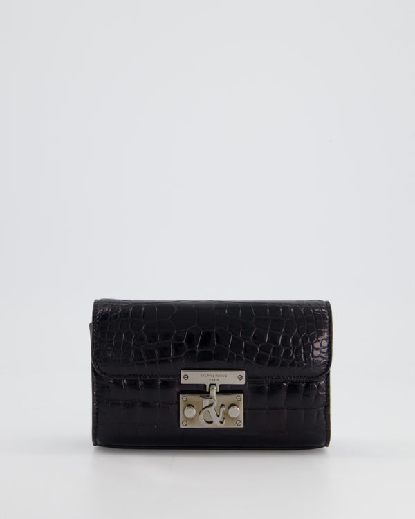 Ralph & Russo Black Croc Belt Bag with Gunmetal Hardware