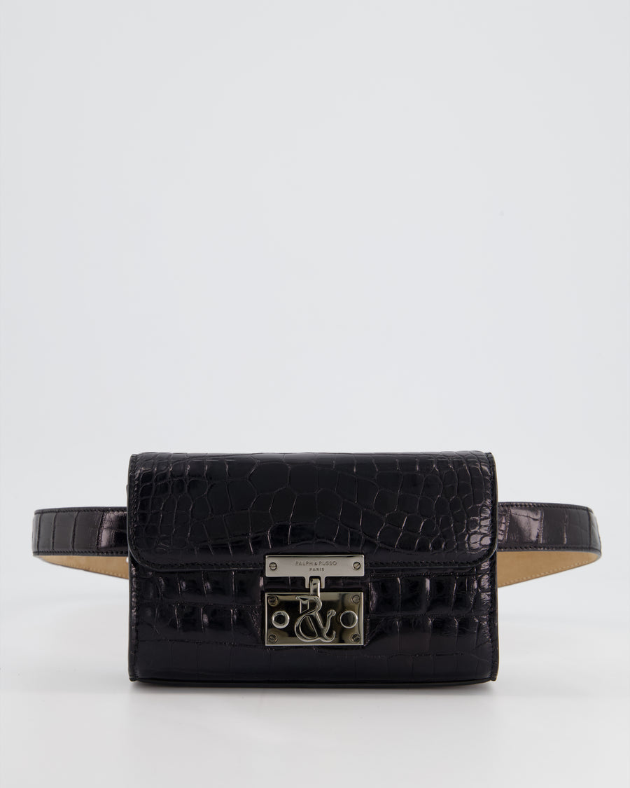 Ralph & Russo Black Croc Belt Bag with Gunmetal Hardware