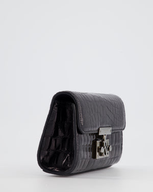 Ralph & Russo Black Croc Belt Bag with Gunmetal Hardware