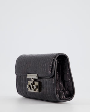 Ralph & Russo Black Croc Belt Bag with Gunmetal Hardware