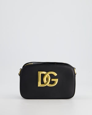 Dolce & Gabbana Black Leather DG Logo Embellished Cross-Body Bag with Gold Hardware