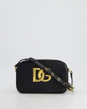 Dolce & Gabbana Black Leather DG Logo Embellished Cross-Body Bag with Gold Hardware