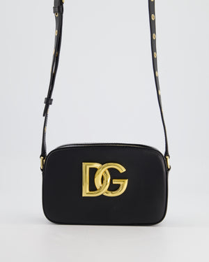 Dolce & Gabbana Black Leather DG Logo Embellished Cross-Body Bag with Gold Hardware