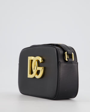 Dolce & Gabbana Black Leather DG Logo Embellished Cross-Body Bag with Gold Hardware