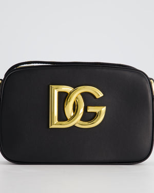 Dolce & Gabbana Black Leather DG Logo Embellished Cross-Body Bag with Gold Hardware