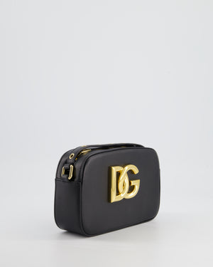 Dolce & Gabbana Black Leather DG Logo Embellished Cross-Body Bag with Gold Hardware