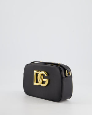 Dolce & Gabbana Black Leather DG Logo Embellished Cross-Body Bag with Gold Hardware