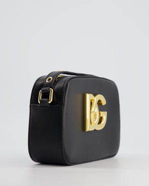 Dolce & Gabbana Black Leather DG Logo Embellished Cross-Body Bag with Gold Hardware