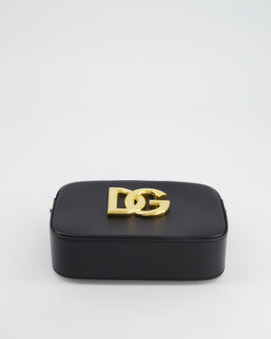 Dolce & Gabbana Black Leather DG Logo Embellished Cross-Body Bag with Gold Hardware