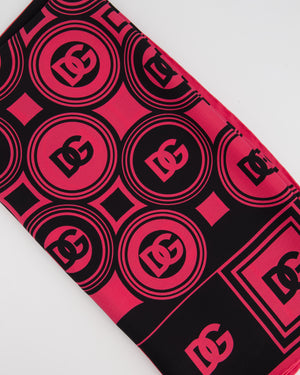 Dolce & Gabbana Black and Pink Logo Printed Silk Scarf