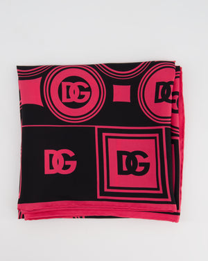 Dolce & Gabbana Black and Pink Logo Printed Silk Scarf