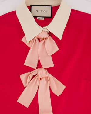 Gucci Fuschsia Pink Silk Shirt With Pink Bow Detail Size UK 4