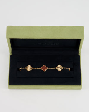 *SUPER RARE* Van Cleef & Arpels Vintage Alhambra 5 Motif Bracelet in 18K Rose Gold Guilloche with Carnelain