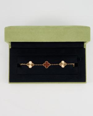 *SUPER RARE* Van Cleef & Arpels Vintage Alhambra 5 Motif Bracelet in 18K Rose Gold Guilloche with Carnelain