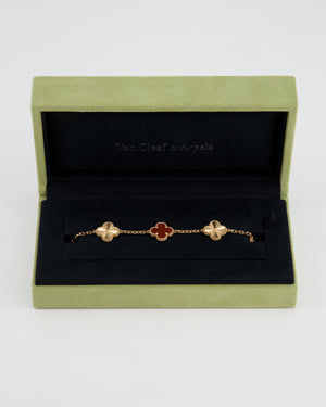 *SUPER RARE* Van Cleef & Arpels Vintage Alhambra 5 Motif Bracelet in 18K Rose Gold Guilloche with Carnelain