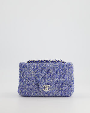 *HOT* Chanel Blue and White Tweed Mini Rectangular Single Flap Bag with Silver Hardware