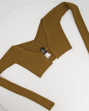 Jacquemus Brown La Maille Pralù Cropped Gold Logo Cardigan FR 34 (UK 6)