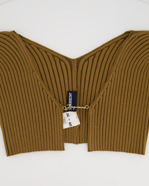 Jacquemus Brown La Maille Pralù Cropped Gold Logo Cardigan FR 34 (UK 6)