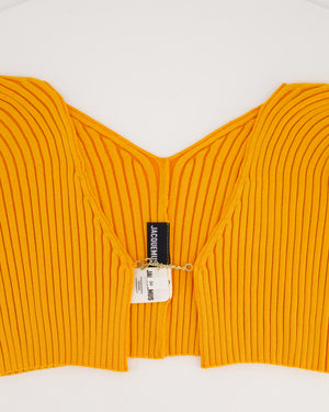 Jacquemus Orange La Maille Pralù Cropped Gold Logo Cardigan FR 34 (UK 6)