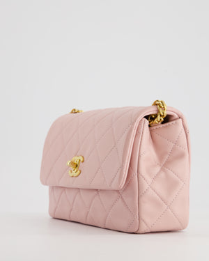 Chanel Baby Pink Mini Flap Bag with Pastel Embellished Chain Detail in Lambskin Leather and Gold Hardware