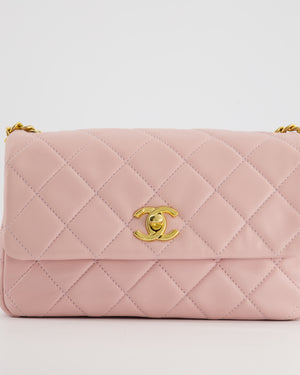 Chanel Baby Pink Mini Flap Bag with Pastel Embellished Chain Detail in Lambskin Leather and Gold Hardware