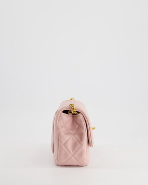 Chanel Baby Pink Mini Flap Bag with Pastel Embellished Chain Detail in Lambskin Leather and Gold Hardware