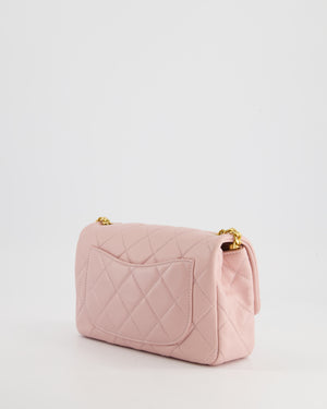 Chanel Baby Pink Mini Flap Bag with Pastel Embellished Chain Detail in Lambskin Leather and Gold Hardware