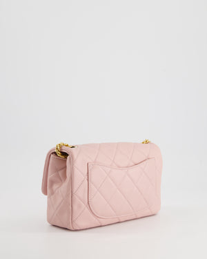 Chanel Baby Pink Mini Flap Bag with Pastel Embellished Chain Detail in Lambskin Leather and Gold Hardware