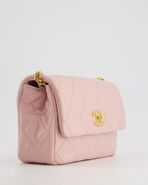 Chanel Baby Pink Mini Flap Bag with Pastel Embellished Chain Detail in Lambskin Leather and Gold Hardware