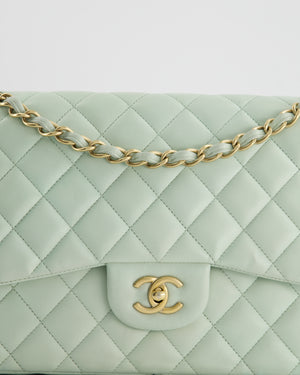 *HOT* Chanel Pastel Light Green Jumbo Classic Double Flap Bag in Lambskin Leather with Brushed Gold Hardware RRP - £9,940