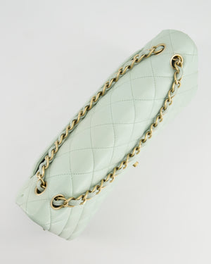 *HOT* Chanel Pastel Light Green Jumbo Classic Double Flap Bag in Lambskin Leather with Brushed Gold Hardware RRP - £9,940