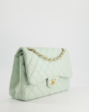 *HOT* Chanel Pastel Light Green Jumbo Classic Double Flap Bag in Lambskin Leather with Brushed Gold Hardware RRP - £9,940