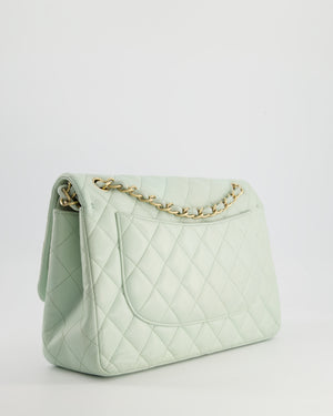 *HOT* Chanel Pastel Light Green Jumbo Classic Double Flap Bag in Lambskin Leather with Brushed Gold Hardware RRP - £9,940