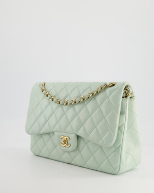 *HOT* Chanel Pastel Light Green Jumbo Classic Double Flap Bag in Lambskin Leather with Brushed Gold Hardware RRP - £9,940