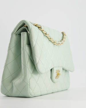 *HOT* Chanel Pastel Light Green Jumbo Classic Double Flap Bag in Lambskin Leather with Brushed Gold Hardware RRP - £9,940