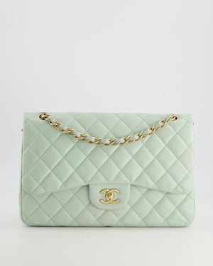 *HOT* Chanel Pastel Light Green Jumbo Classic Double Flap Bag in Lambskin Leather with Brushed Gold Hardware RRP - £9,940