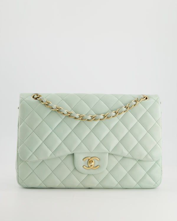 *HOT* Chanel Pastel Light Green Jumbo Classic Double Flap Bag in Lambskin Leather with Brushed Gold Hardware RRP - £9,940