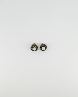 Chanel Vintage Black and Yellow Gold Round Clip-On Earrings with CC Pearl Logo Detail