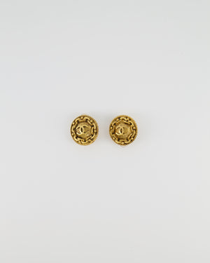 Chanel Vintage Yellow Gold Round Abstract CC Logo Clip On Earrings