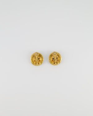 Chanel Vintage Yellow Gold Round Abstract CC Logo Clip On Earrings