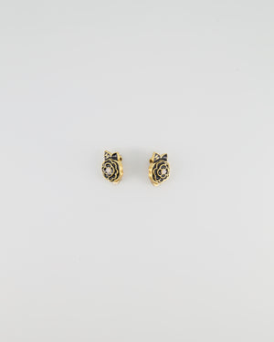 Chanel Vintage Black Camelia Flower Clip-On Earrings with CC Logo Detail