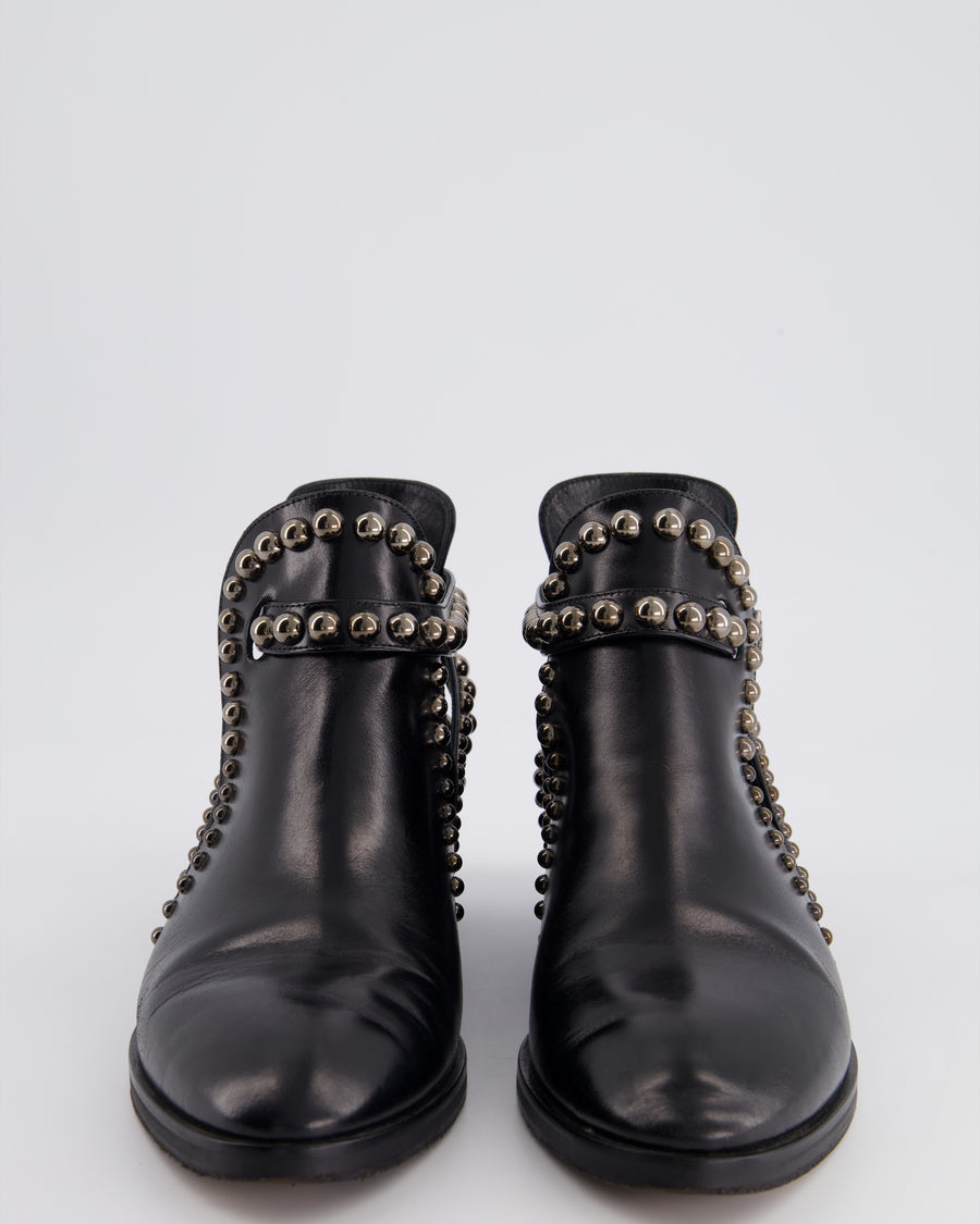 Alaia Black Leather Boots With Silver Studded Details Size EU 39.5